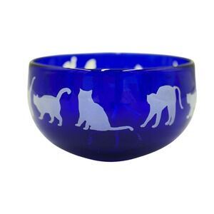 Steven Correia Cobalt Blue Art Glass Cat Bowl  Signed 68/500 BE8430